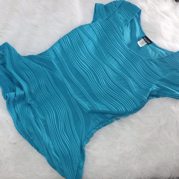 Alloy Apparel Teal Blue Peplum Style Short Sleeve Shirt - 3D Wavy Texture, Size - Picture 5 of 7